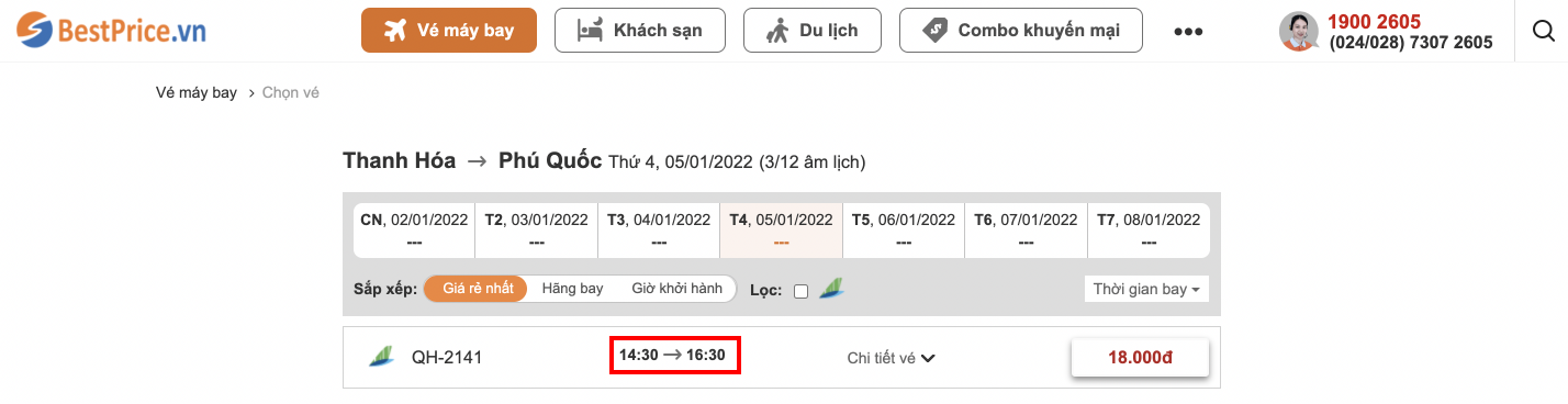 Đặt vé máy bay giá rẻ Thanh Hoá đi Phú Quốc tại website bestprice.vn
