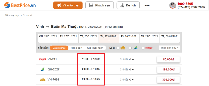 Đặt vé máy bay Vinh đi Buôn Ma Thuột tại BestPrice
