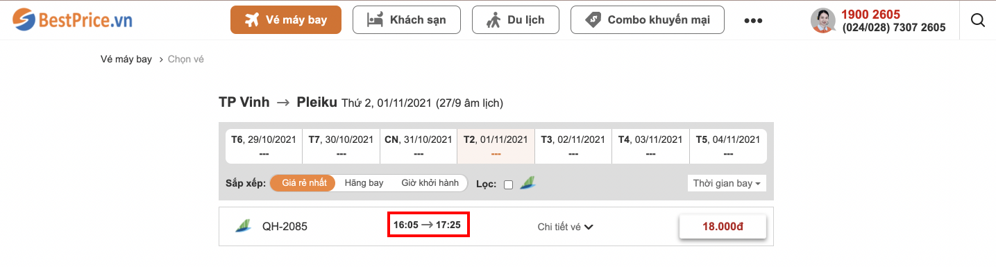 Đặt vé máy bay giá rẻ Vinh đi Pleiku tại website bestprice.vn