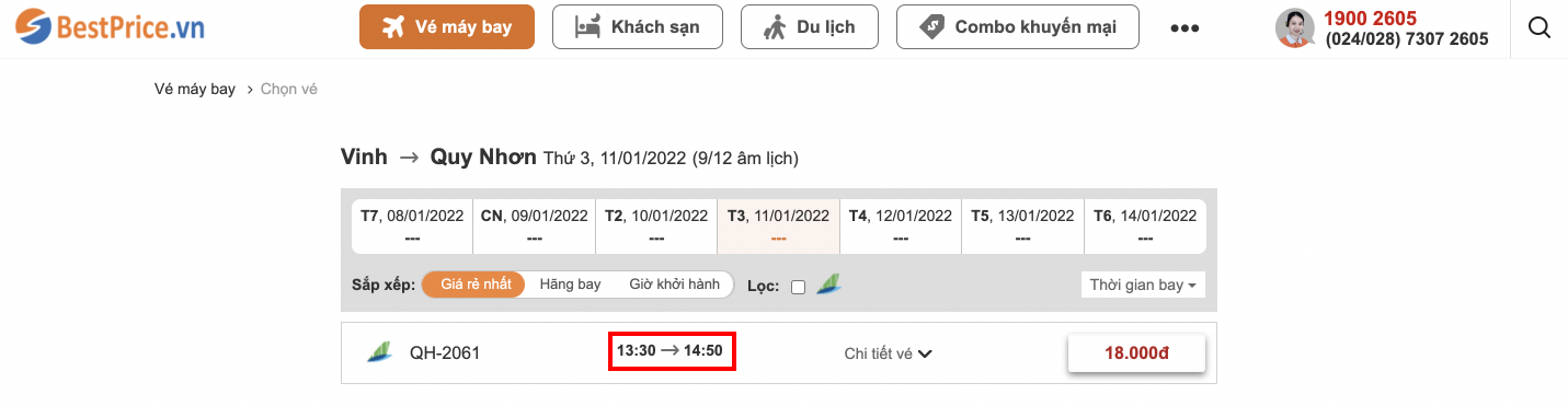 Đặt vé máy bay giá rẻ Vinh đi Quy Nhơn tại website bestprice.vn