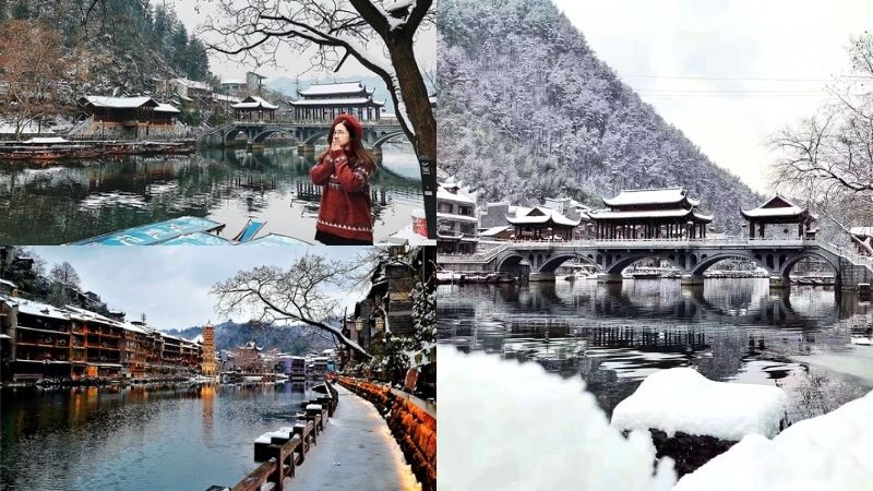 Săn băng tuyết tại Phượng Ho&agrave;ng Cổ Trấn ng&agrave;y đ&ocirc;ng