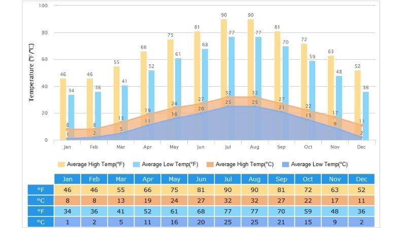 Dự báo thời tiết Thượng Hải trong năm