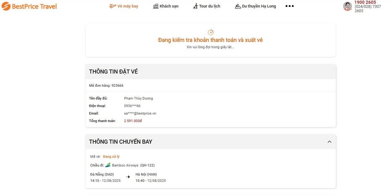 Hệ thống xử lý khoản thanh toán và xuất vé
