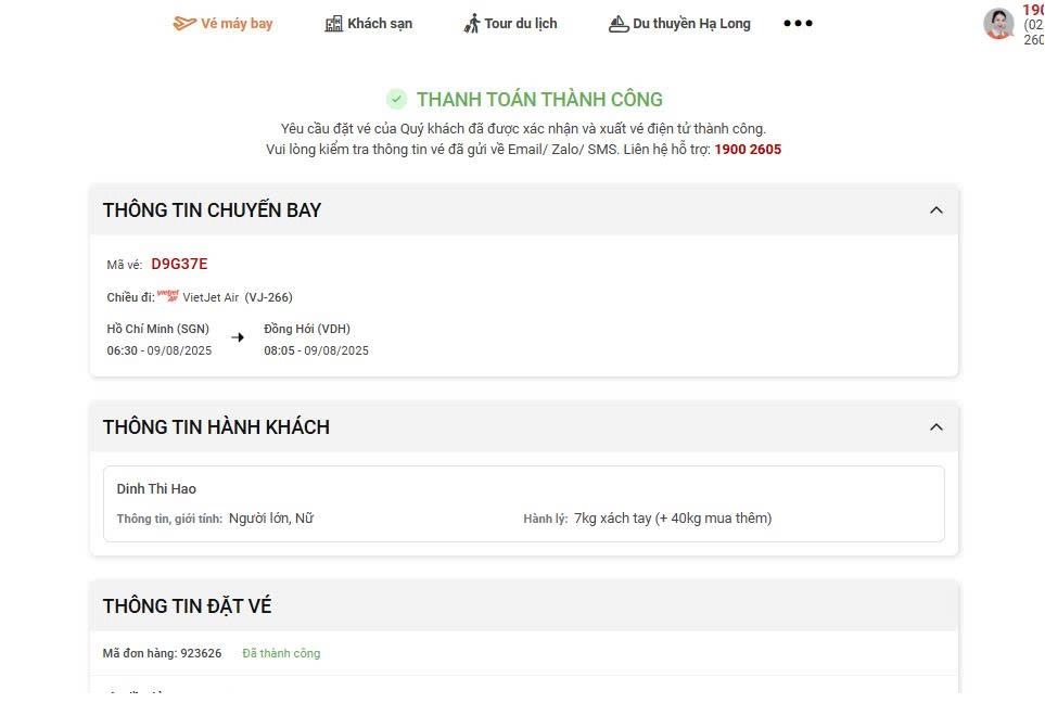 Thanh toán và xuất vé thành công
