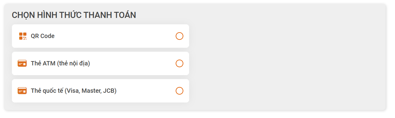 Lựa chọn hình thức thanh toán vé 0 đồng