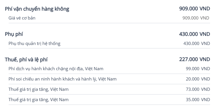 Các loại thuế phí vé máy bay