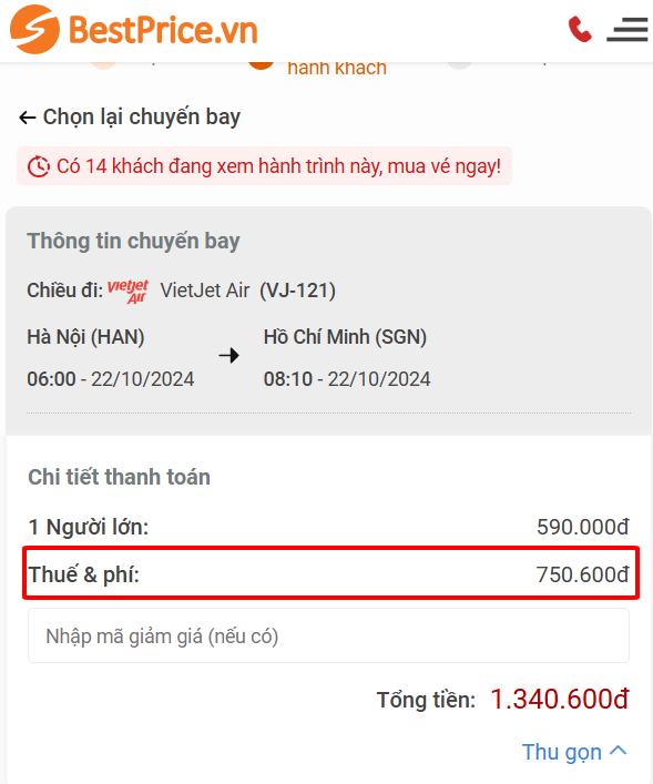 Đặt vé máy bay giá rẻ đã bao gồm thuế phí tại BestPrice
