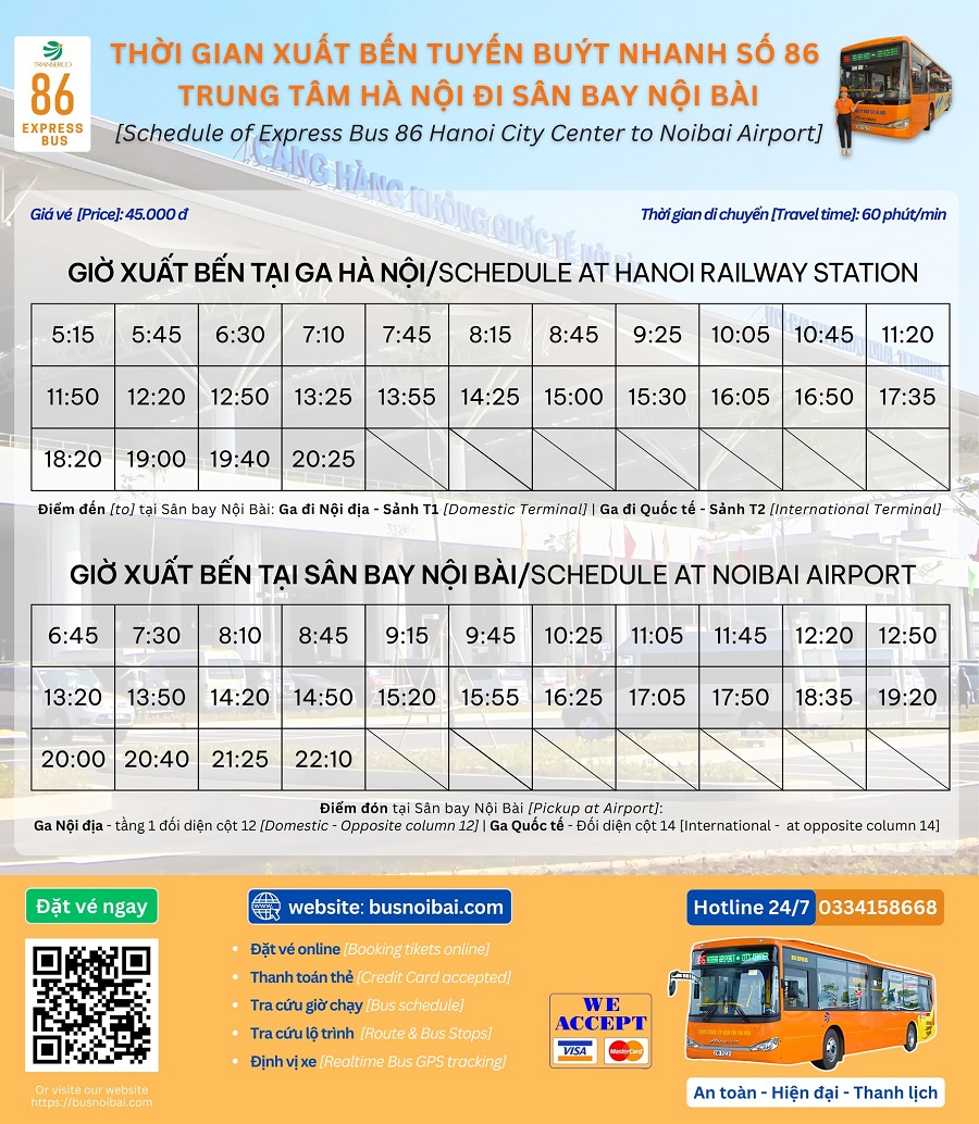 Lịch xuất bến xe bus s&acirc;n bay Nội B&agrave;i 86