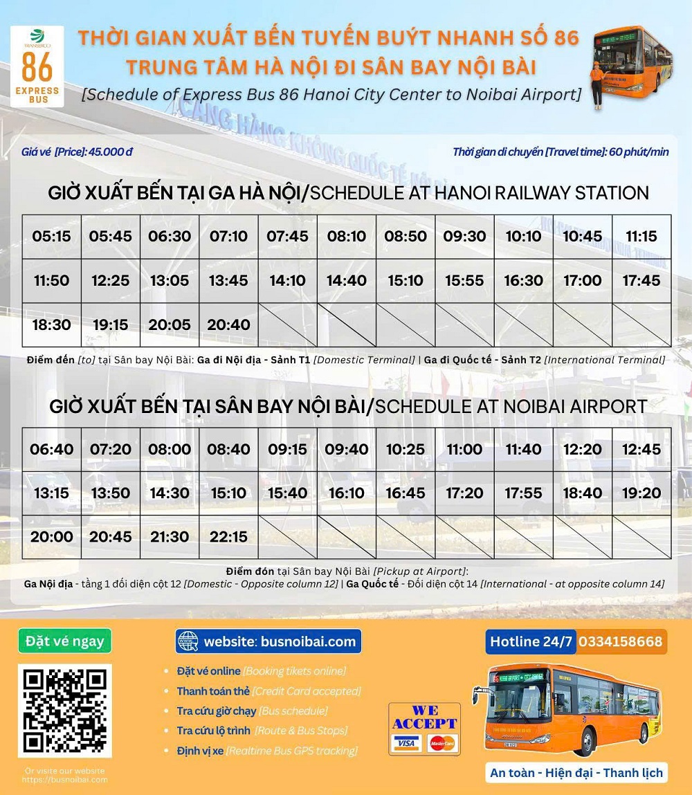 Lịch xuất bến xe bus s&acirc;n bay Nội B&agrave;i 86