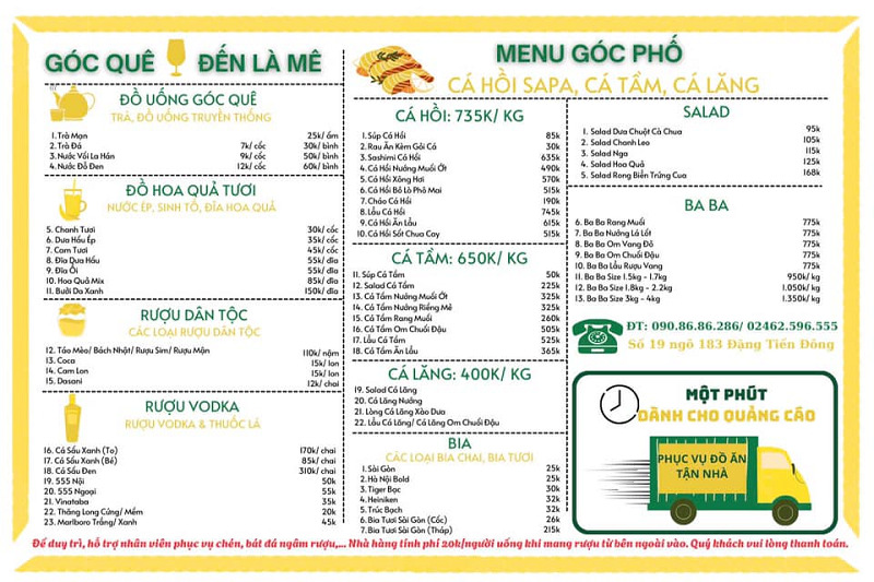 Thực đơn phục vụ các món ăn Việt truyền thống