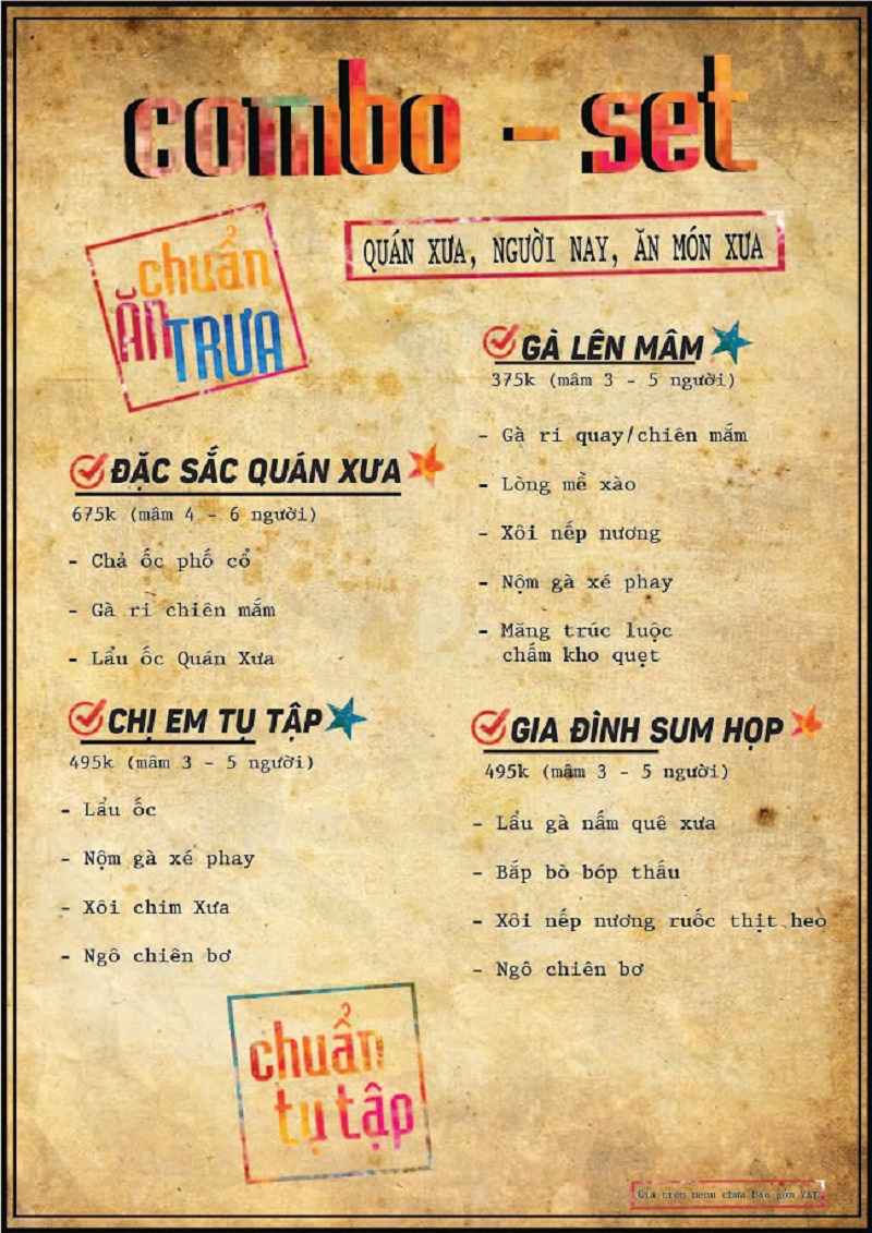 Thực đơn các món ăn dân dã tại nhà hàng