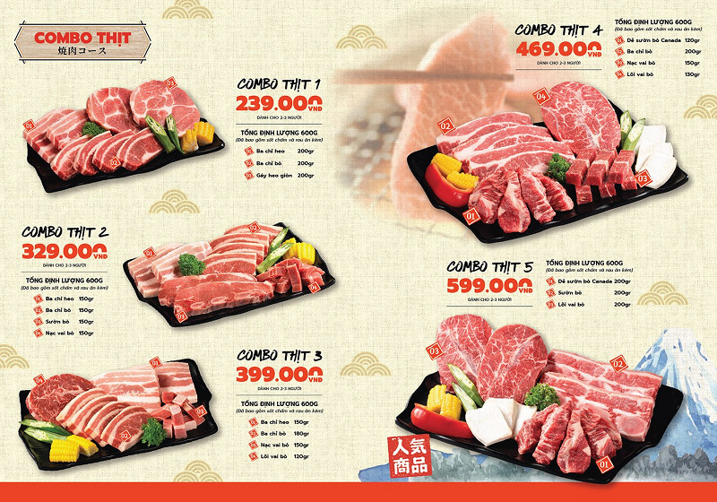 Thực đơn các món Nhật tại nhà hàng