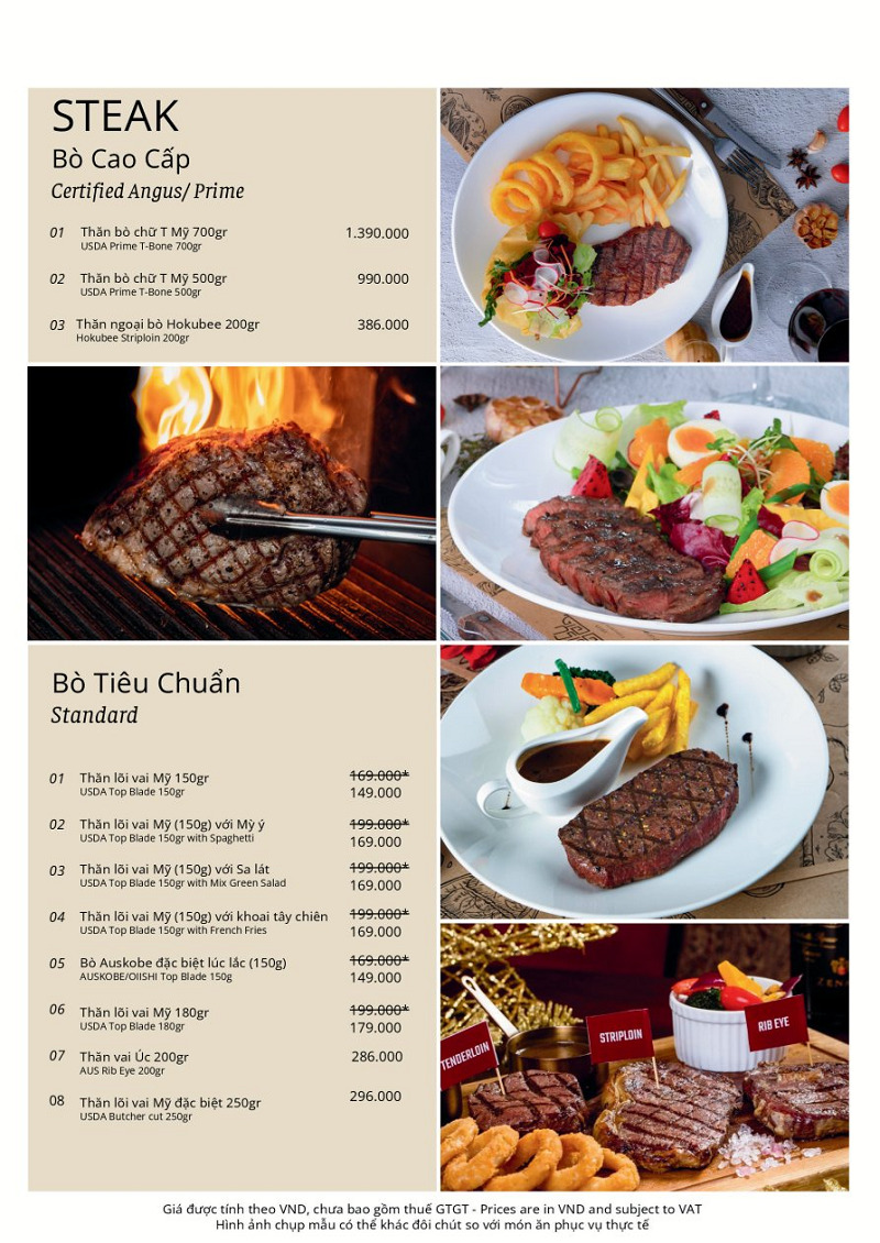 Thực đơn các món ăn tại nhà hàng cho bạn tham khảo