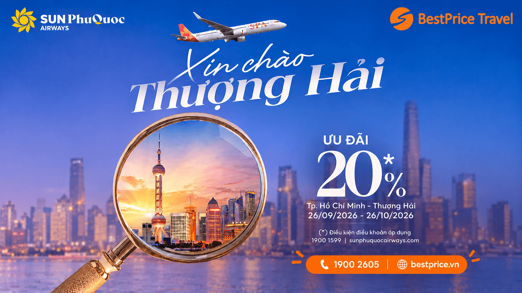 Ưu đãi giảm 20% giá vé cơ bản cho đường bay thẳng TP.HCM – Thượng Hải
