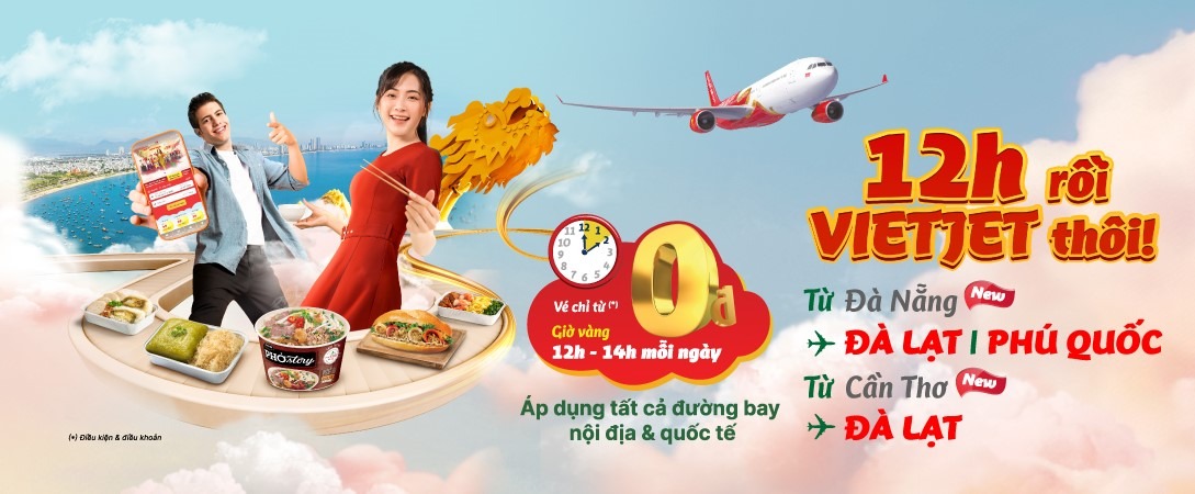 Chương trình vé máy bay 0đ khung giờ vàng 12h - 14h của VietJet