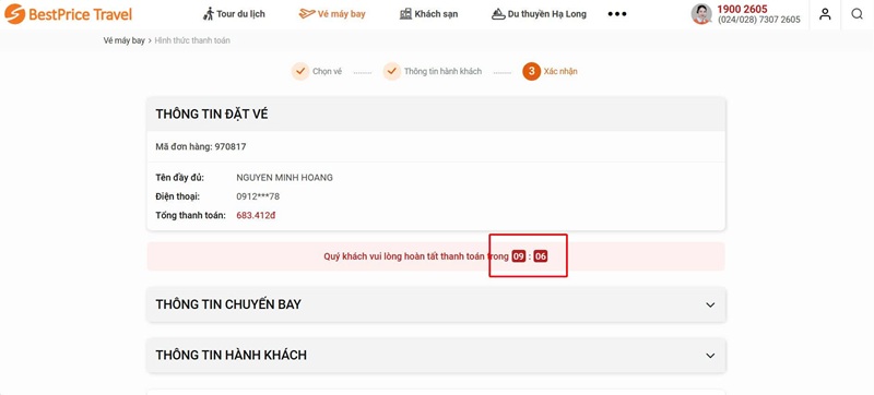 Hoàn tất thanh toán trong thời gian quy định