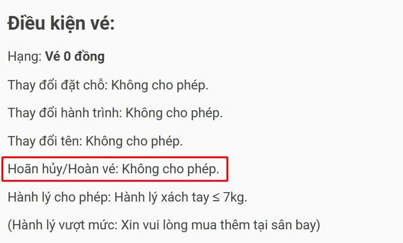 Vé máy bay 0đ tại BestPrice không áp dụng hoàn, hủy hoặc đổi