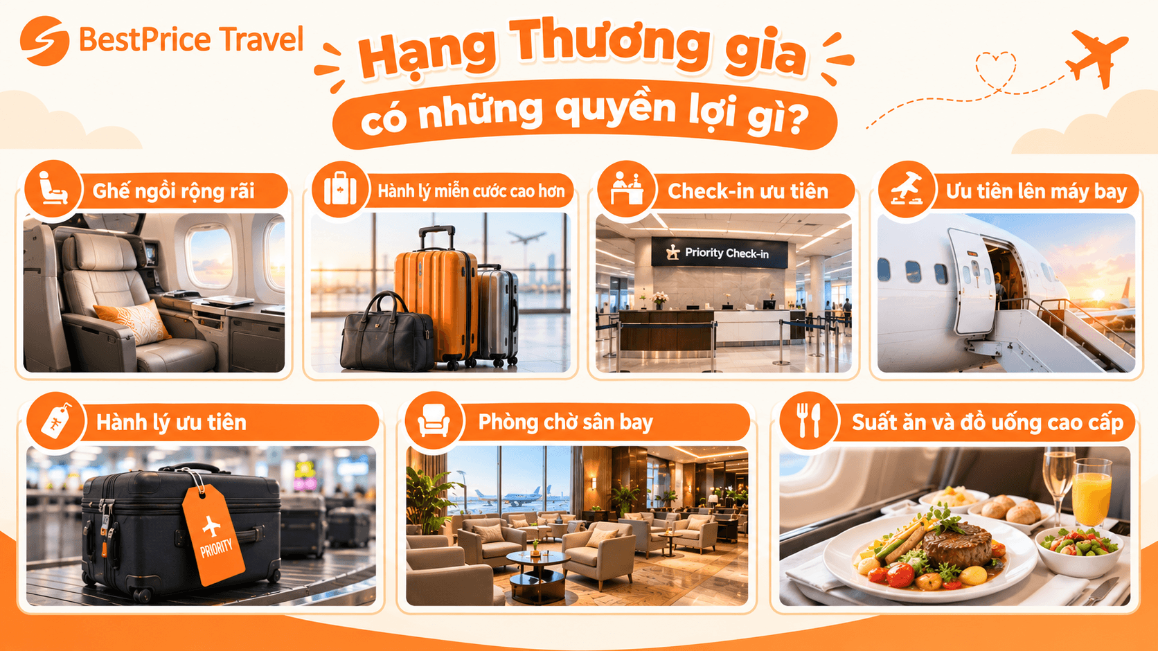 Quyền lợi vé máy bay hạng Thương gia