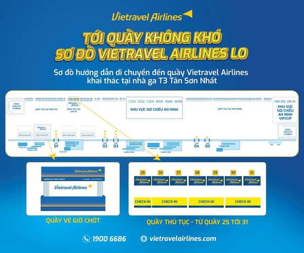 Quầy thủ tục tại sân bay Tân Sơn Nhất hãng Vietravel Airlines