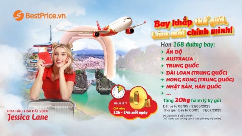 Vietjet Air tặng 20kg hành lý ký gửi bay Đông Bắc Á, Ấn Độ, Australia