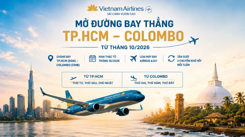 Vietnam Airlines mở đường bay thẳng TP.HCM - Sri Lanka