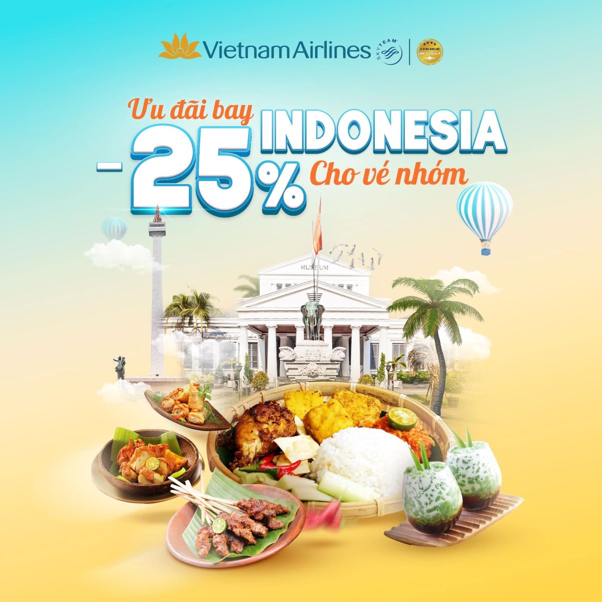 Vietnam Airlines: GIẢM NGAY 25% nhóm 04 khách bay đi Indonesia