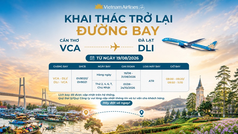 Vietnam Airlines khôi phục đường bay thẳng Cần Thơ - Đà Lạt