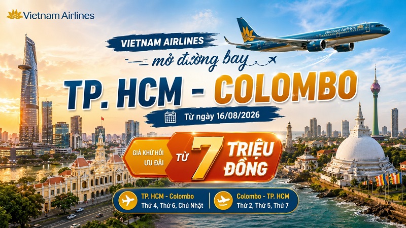 Vietnam Airlines mở bán đường bay TP. HCM - Colombo (Sri Lanka)