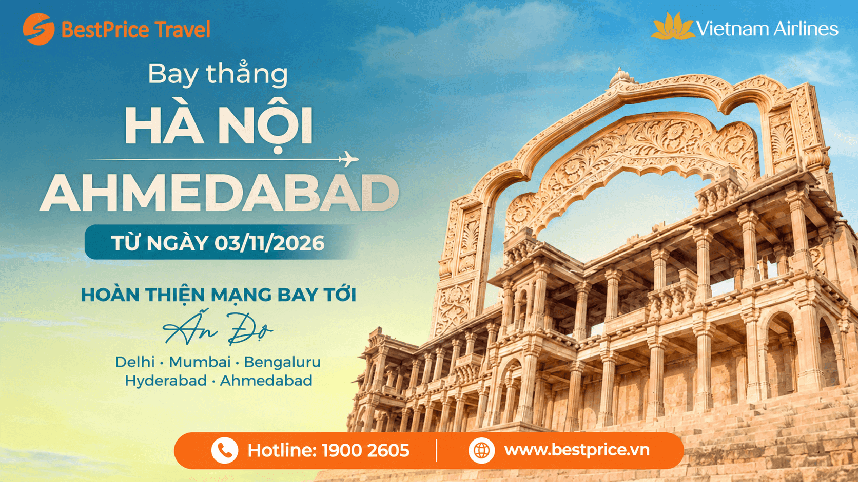 Vietnam Airlines khai thác đường bay thẳng kết nối Hà Nội (HAN) - Ahmedabad (AMD)