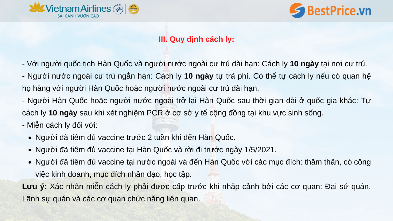 Quy định cách ly đối với hành khách nhập cảnh Hàn Quốc trong giai đoạn dịch COVID-19
