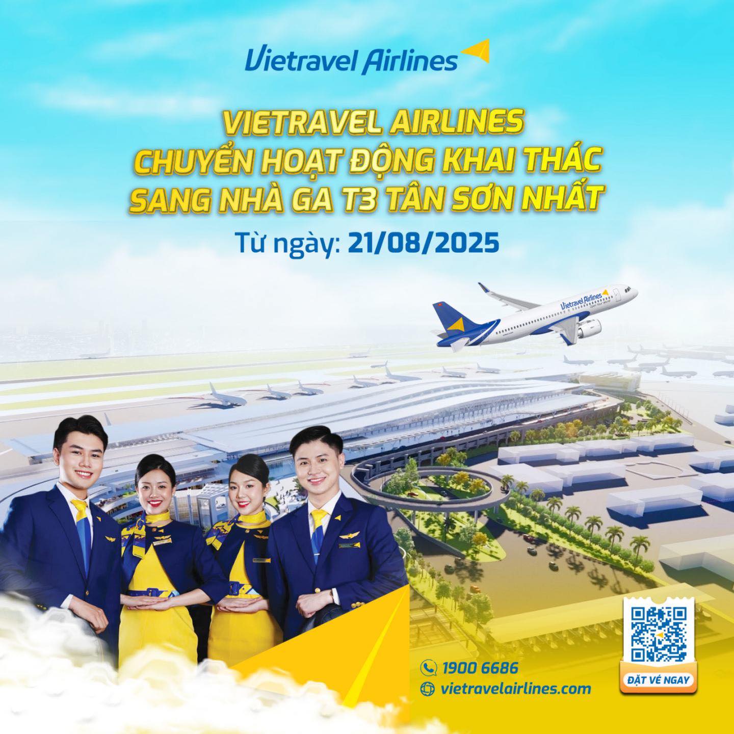 Vietravel Airlines chuyển hoạt động khai thác bay sang Nhà ga T3 sân bay Tân Sơn Nhất
