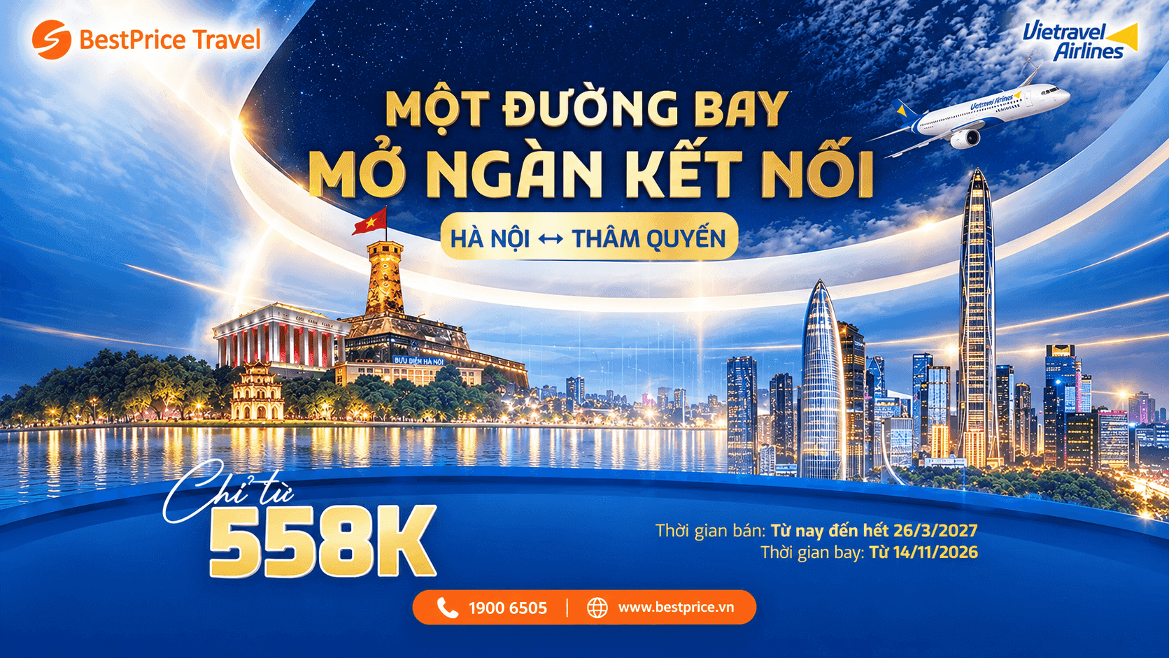 Vietravel Airlines khai thác đường bay thẳng Hà Nội – Thâm Quyến từ ngày 14/11/2026