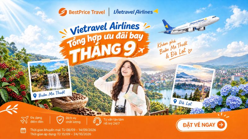 Tổng hợp ưu đãi bay tháng 9 của Vietravel Airlines