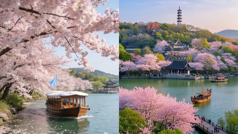 Sắc hoa anh đào nở rộ ở Đảo Quy Đầu Chử