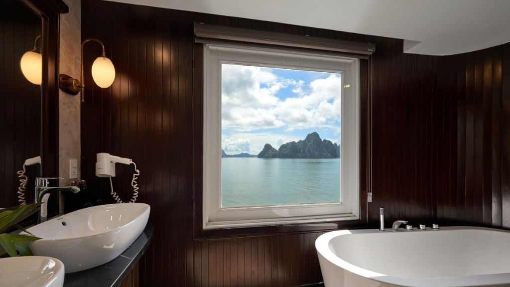 Phòng tắm đầy đủ tiện nghi có view vịnh biển