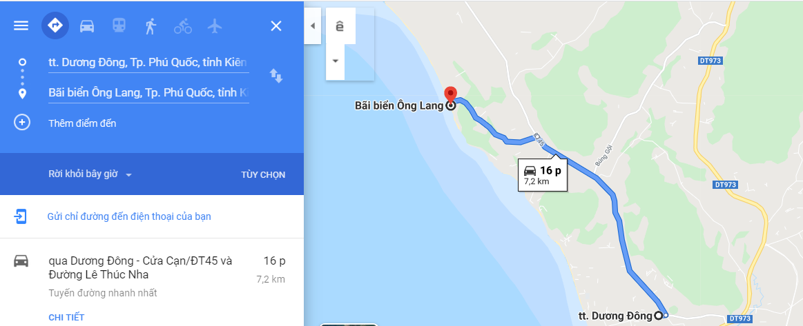 Bản đồ hướng dẫn đến bãi biển Ông Lang