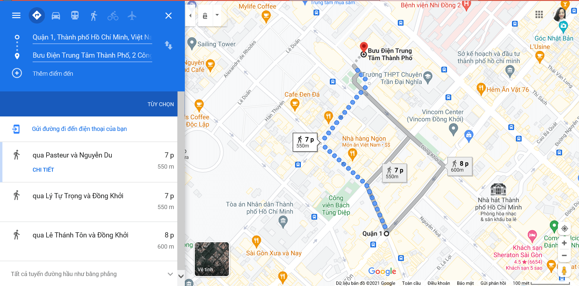 Bản đồ từ Quận 1 đến Bưu điện thành phố Hồ Chí Minh