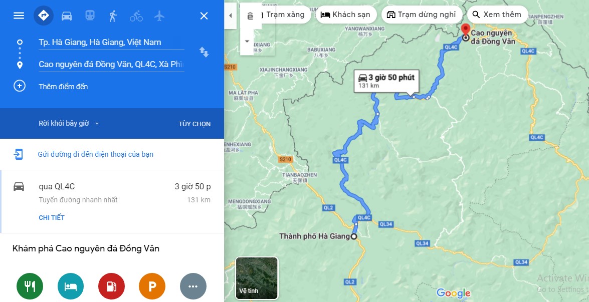 Di chuyển từ trung tâm thành phố Hà Giang đến Cao nguyên đá Đồng Văn 