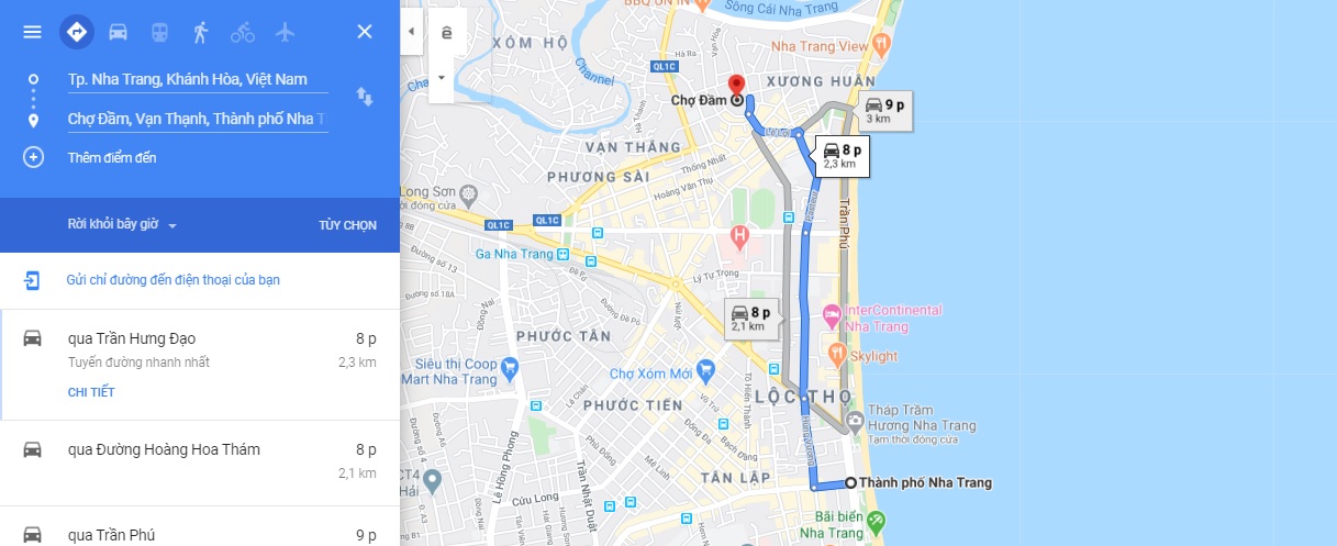 Bản đồ di chuyển đến chợ Đầm Nha Trang