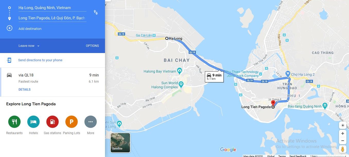 Đường đi từ trung tâm thành phố Hạ Long đến Chùa Long Tiên