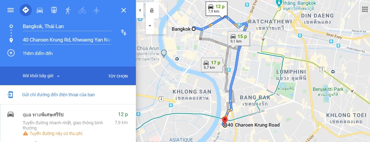Bản đồ di chuyển đến Chùa Thuyền- Wat Yannawa