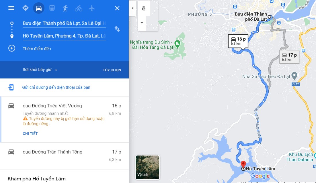 Cách di chuyển đến Hồ Tuyền Lâm
