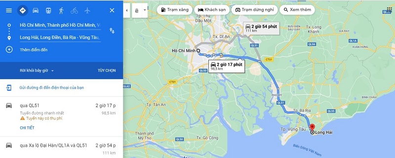 Cung đường di chuyển từ thành phố Hồ Chí Minh đến Long Hải