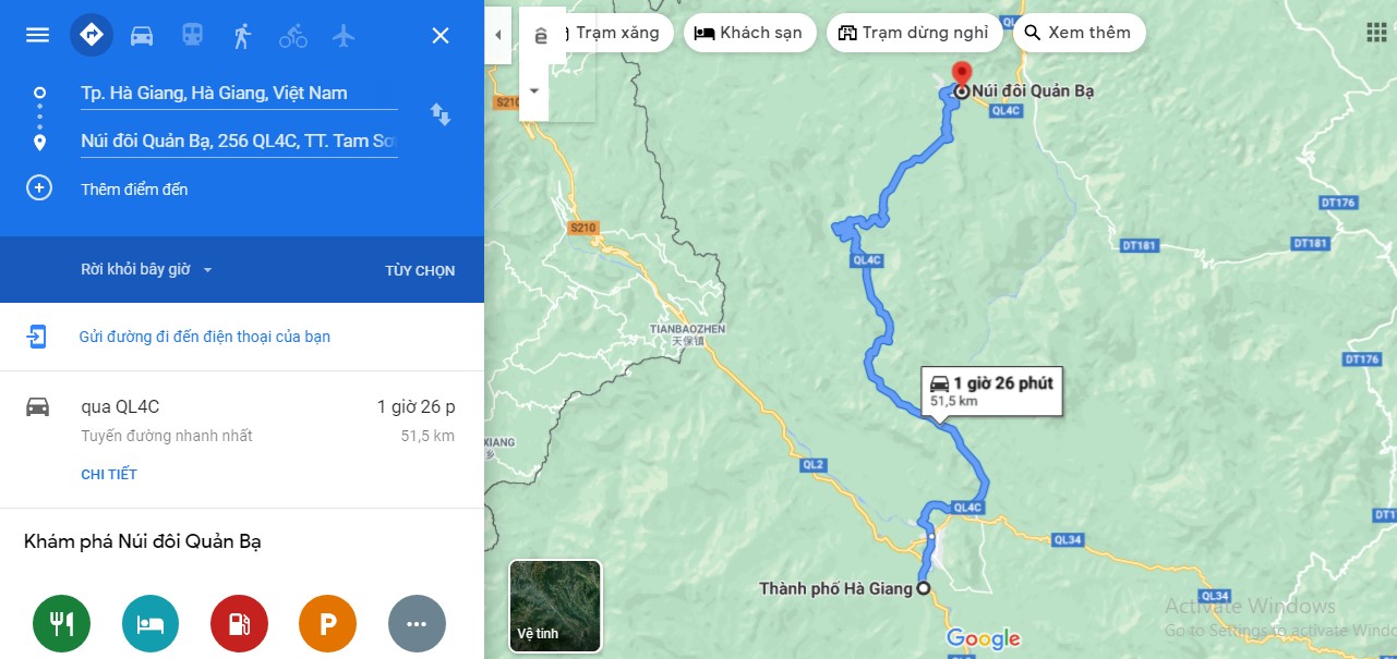 Di chuyển từ trung tâm thành phố Hà Giang đến núi đôi Quản Bạ