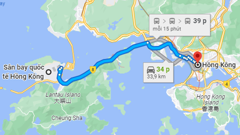 Từ sân bay Hồng Kông đến trung tâm thành phố khoảng 30 - 40 phút