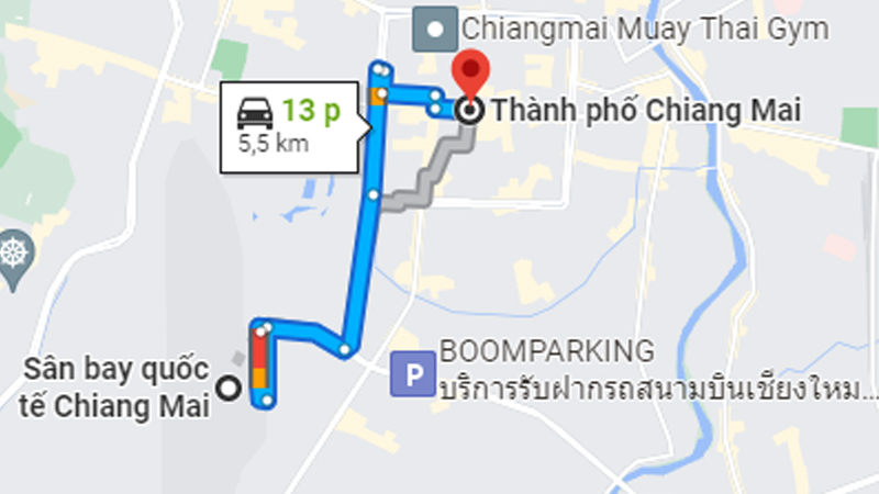 Thời gian từ sân bay Chiang Mai về trung tâm thành phố khoảng 13 - 20 phút