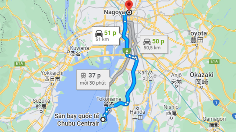 Từ sân bay Chubu về trung tâm thành phố Nagoya khoảng 40 - 50 phút