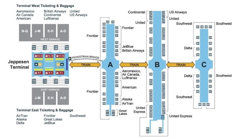 Sơ đồ tổng thể nhà ga hành khách của sân bay Denver
