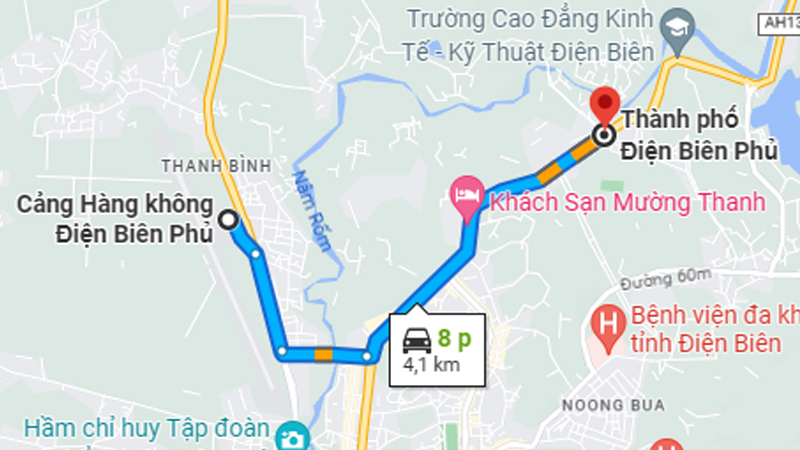 Thời gian đi từ sân bay Điện Biên Phủ đến trung tâm thành phố Điện Biên khoảng 8 - 10 phút