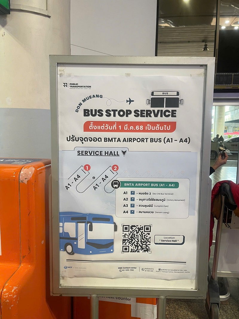 Vị trí đón xe bus tại sân bay Don Mueang